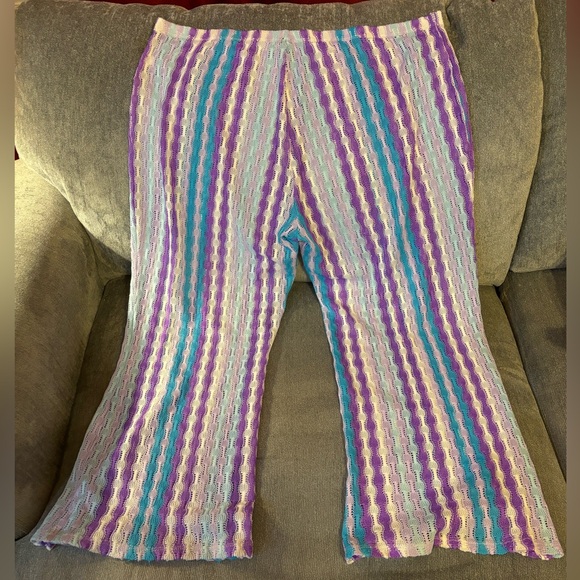 Wild Fable High Rise Crochet Knit Striped Flare Pants - Picture 4 of 7